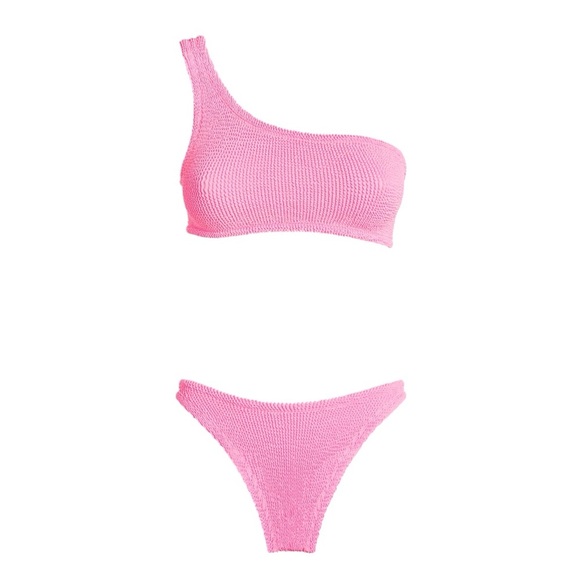 Hunza G Bikini Set Pink Nancy One Shoulder Swimsuit Crinkle One Size Barbie - Picture 8 of 12